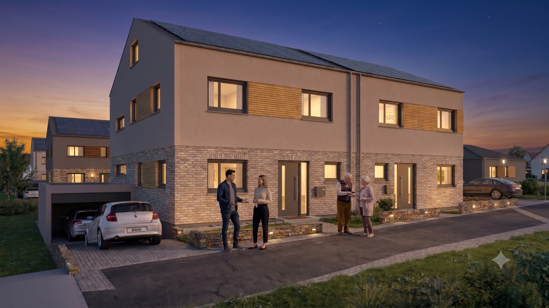 Doppelhaus in Bochum · Abendansicht des Entwurfs