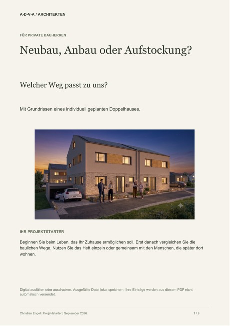 Titelseite des Projektstarters für private Bauherren