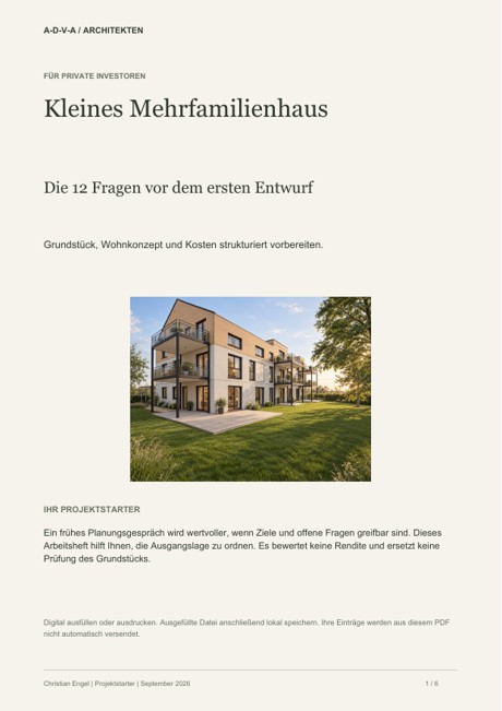 Titelseite des Projektstarters für private Investoren